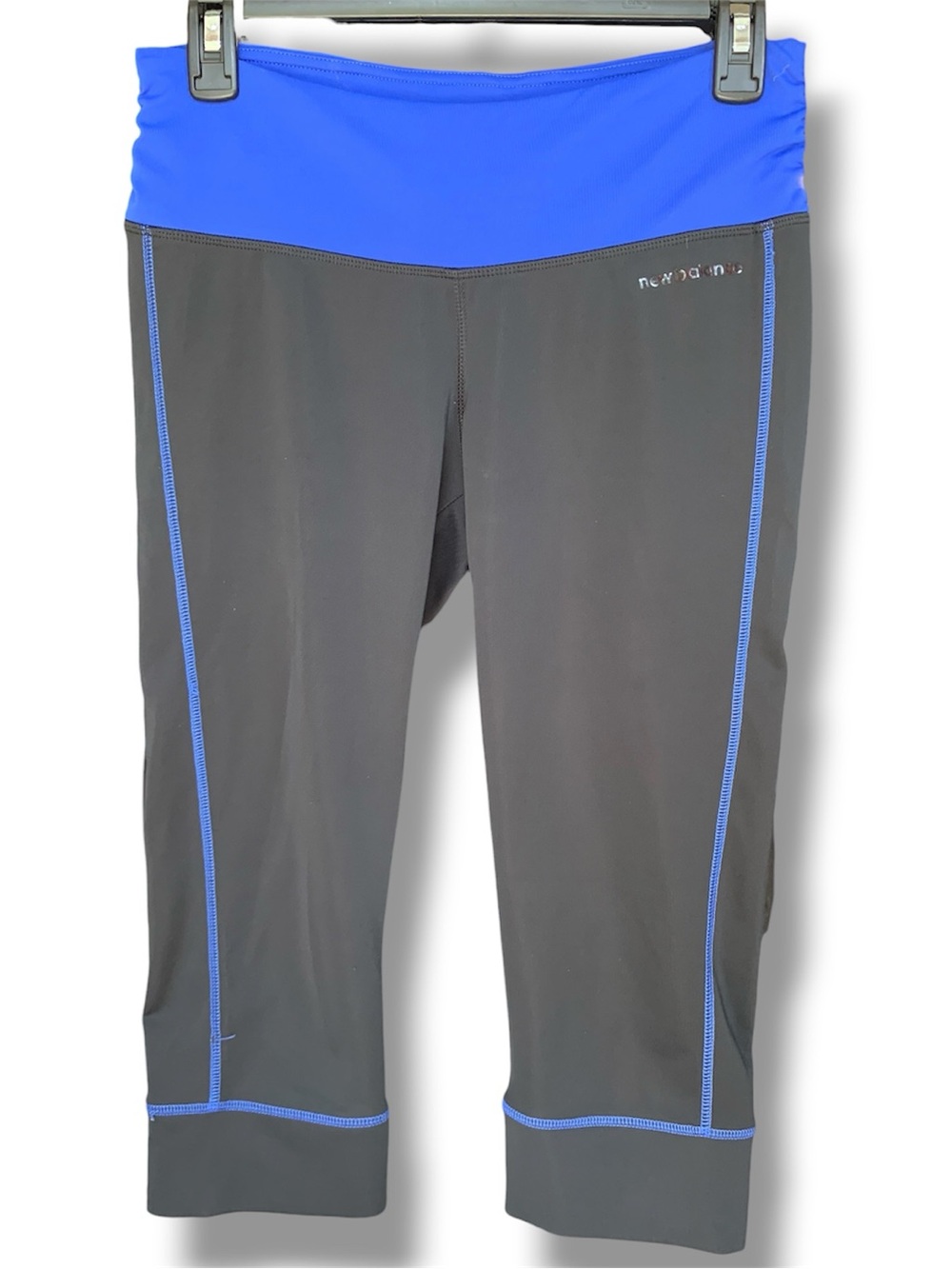 New Balance Black Capris with Blue Waistband and Blue Stitching